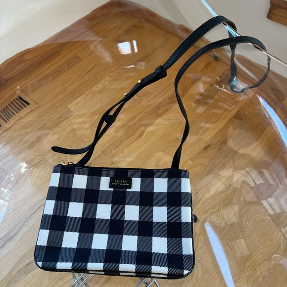 Ralph Lauren Black/White gingham new cross body 10” w x 7.25” h, 2 zipper areas. - Picture 2 of 6